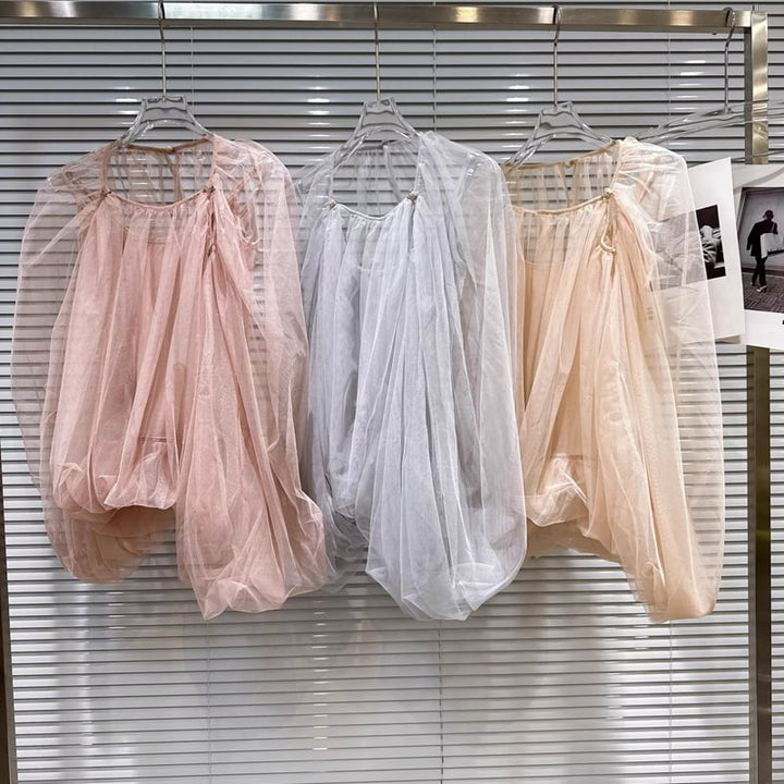 【tops】チュールフェイクレイヤードトップス Q8388