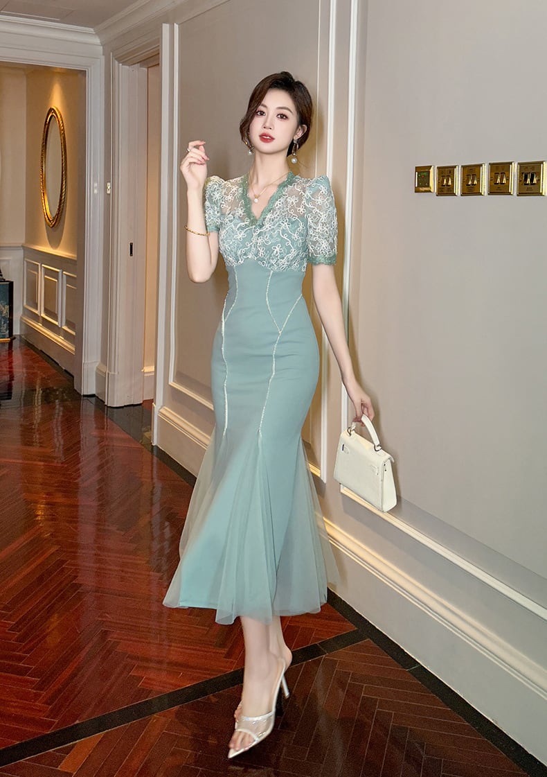 【dress】レースマーメイドワンピース　M25071