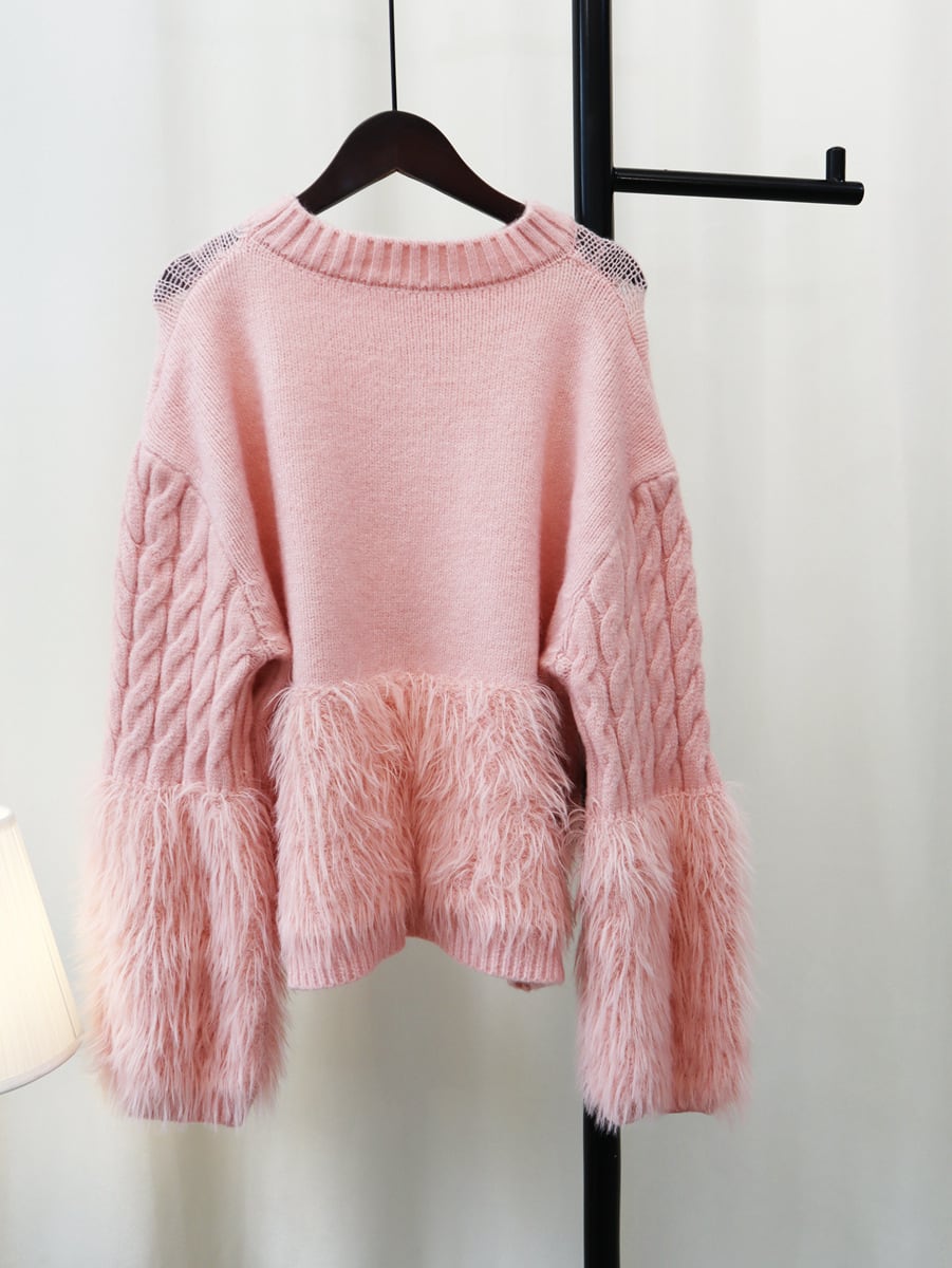【tops】クルーネックシャギーニットセーター　M18065