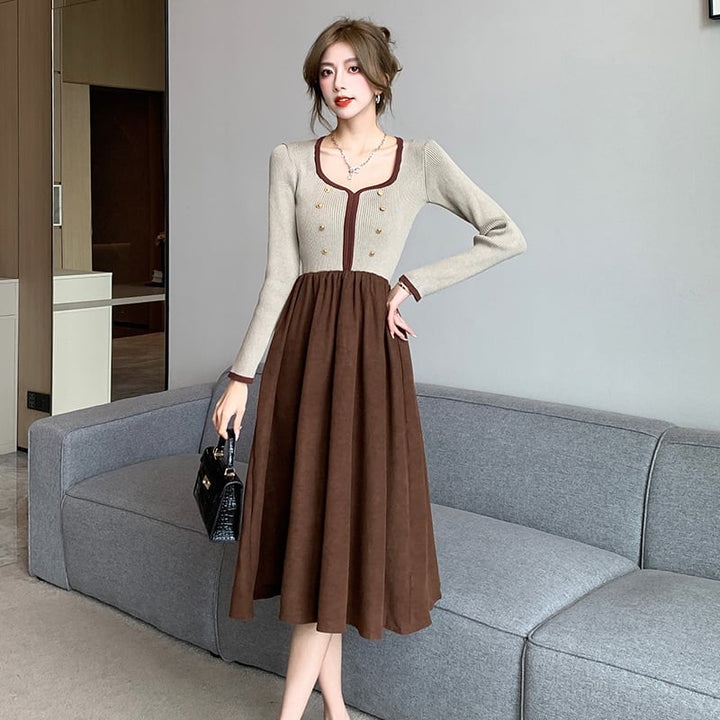 【dress】ニット切り替えワンピース　M25352