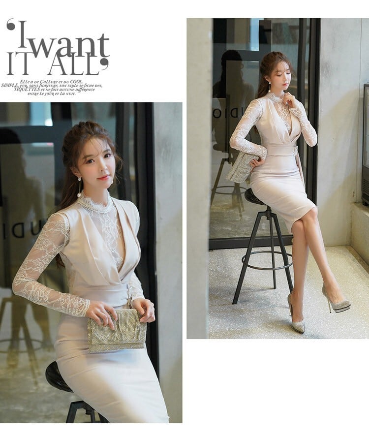 【dress】レース切り替えデートワンピース韓国系着心地良い　M17157