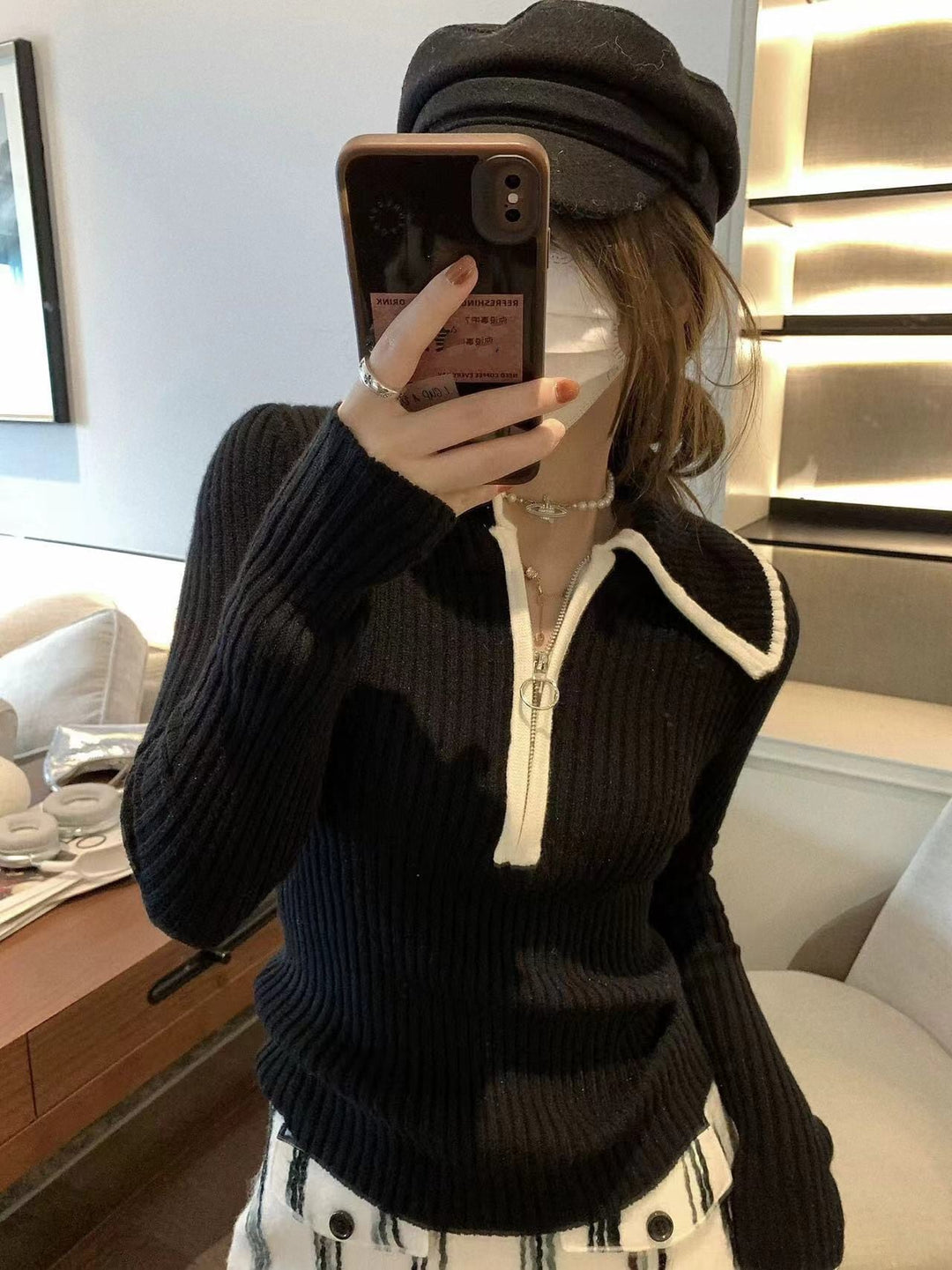 【tops】ファスナーニットトップス　M26552