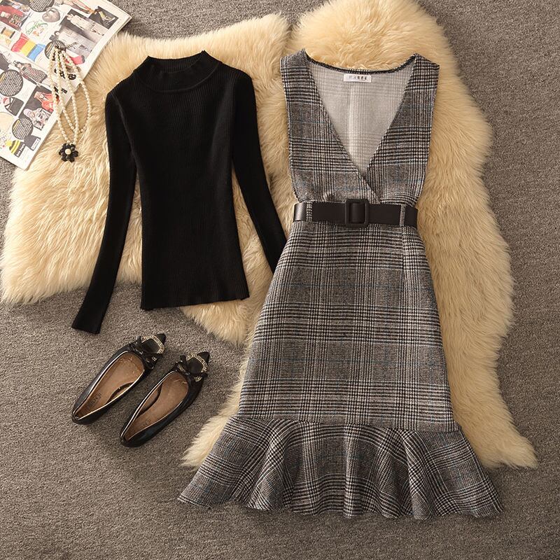 【dress】チェック柄マーメイドベストワンピース　N2255