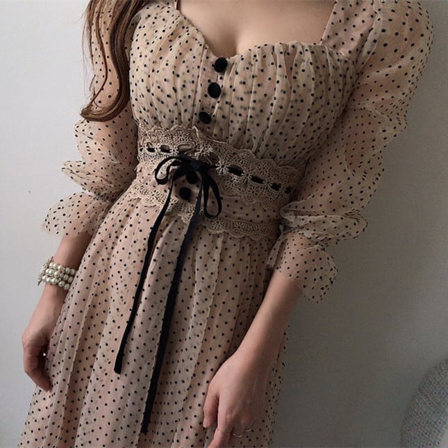 【dress】ドット柄フリルワンピース　M26675