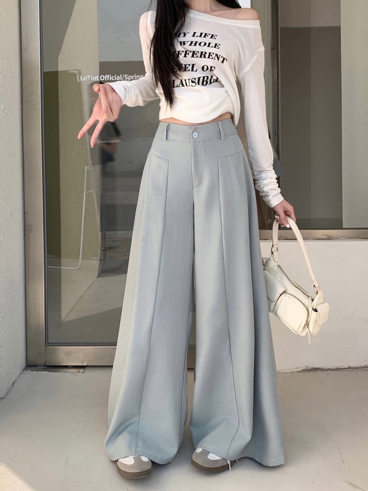 【bottoms】ストレートハイウエストワイドパンツ　M29763