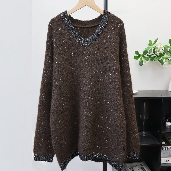 【tops】スパンコール付きニットトップス Q7435