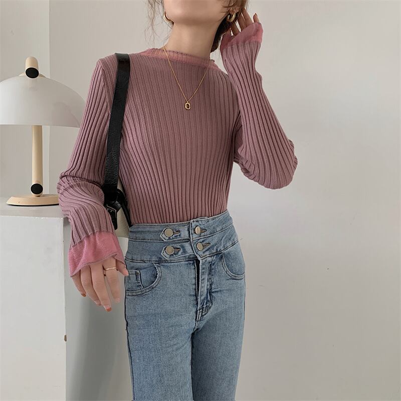 【tops】チュールドッキングニットトップス　M26543