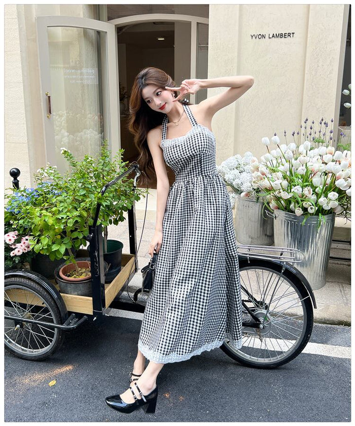 【dress】レース切り替えホルターネックワンピース　M29995