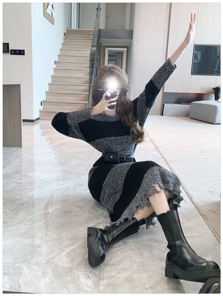 【dress】ボーダー柄ニットワンピース　M18572