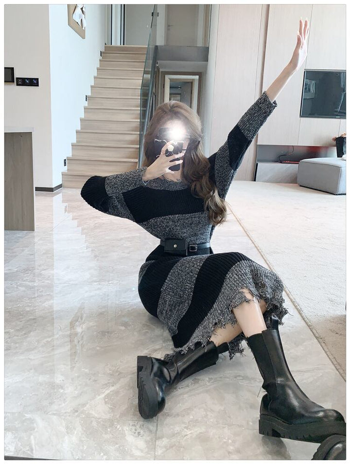 【dress】ボーダー柄ニットワンピース　M18572