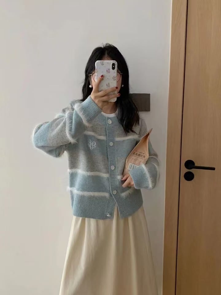 【outer】ボーダー柄ニットカーデ　M26553