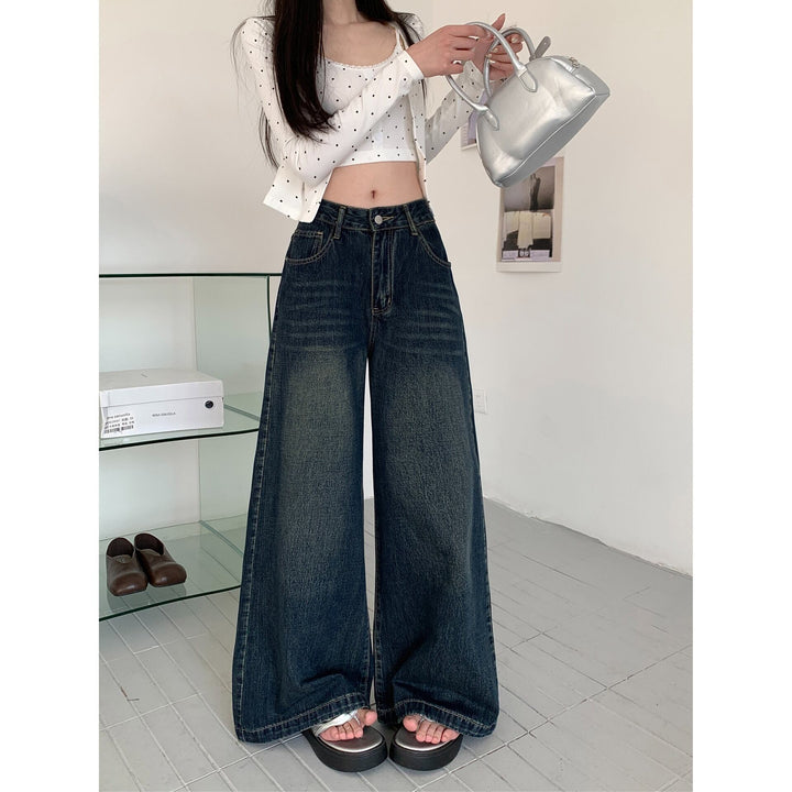 【bottoms】ハイウエストデニムワイドパンツ　M29851