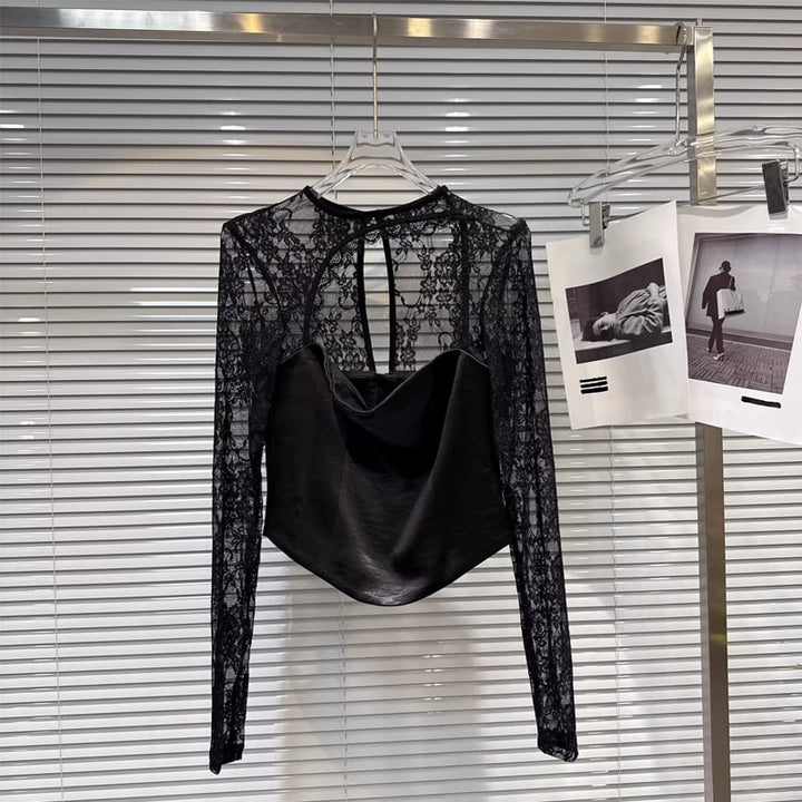 【tops】レースドッキングトップス Q8159