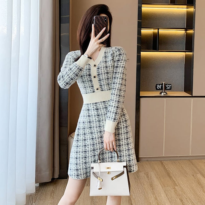 【dress】大人らしい エレガントニットワンピース着瘦せ　M17471