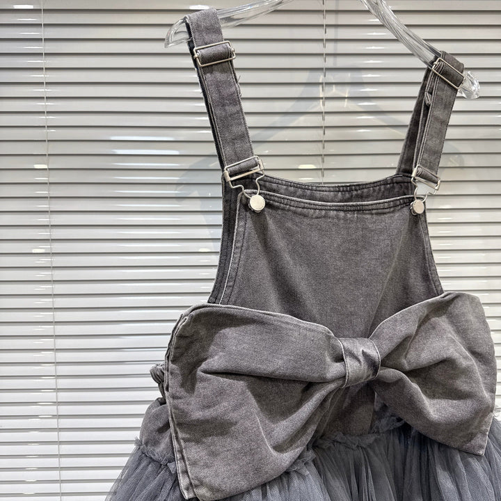 【dress】ビッグリボンチュールドッキングデニムサロペット　N3571