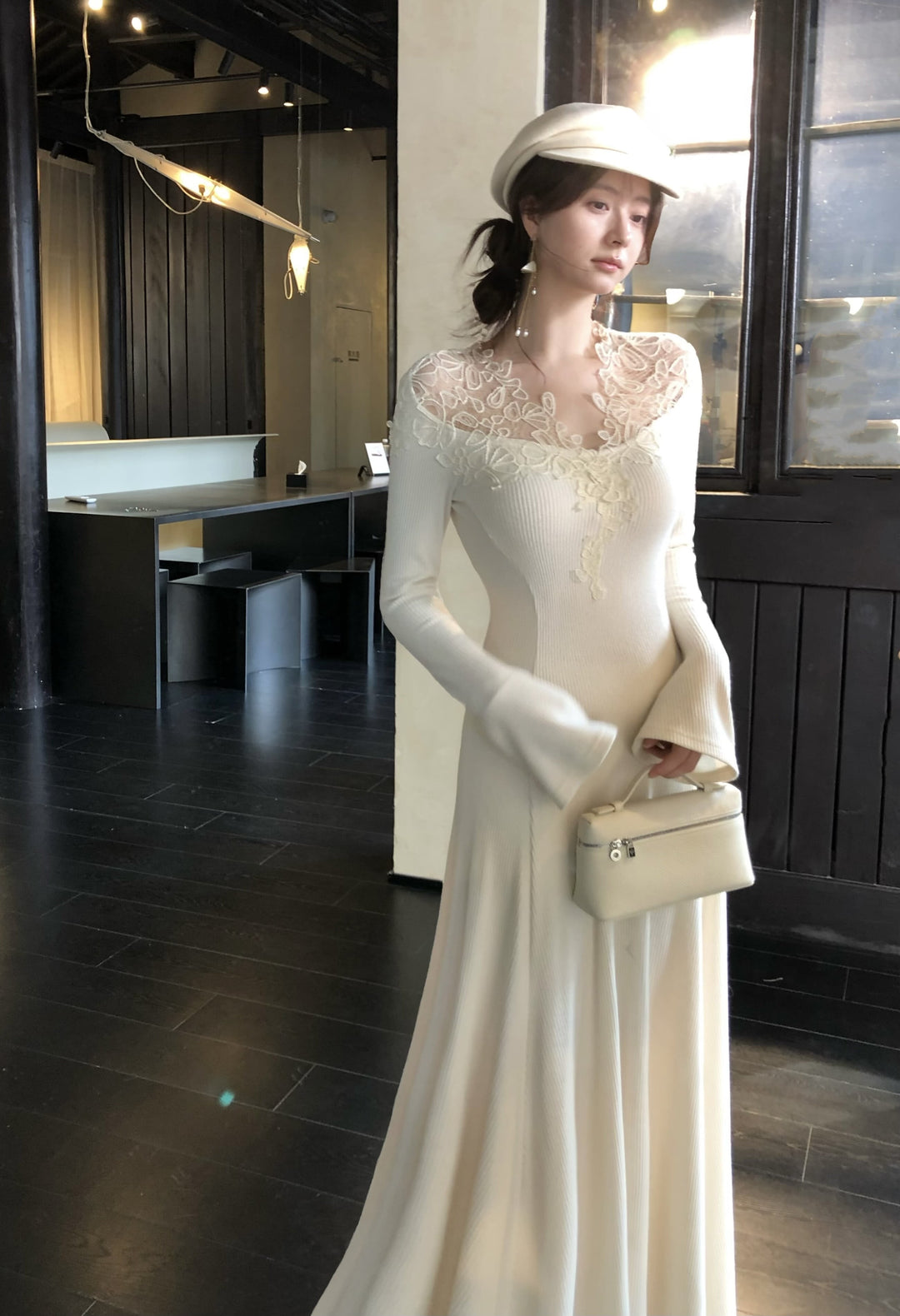 【dress】レーストリミングニットワンピース　N3392