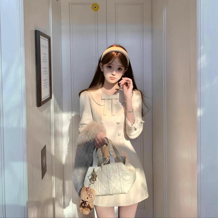 【dress】リボン付きピーターパンカラーワンピース Q7551