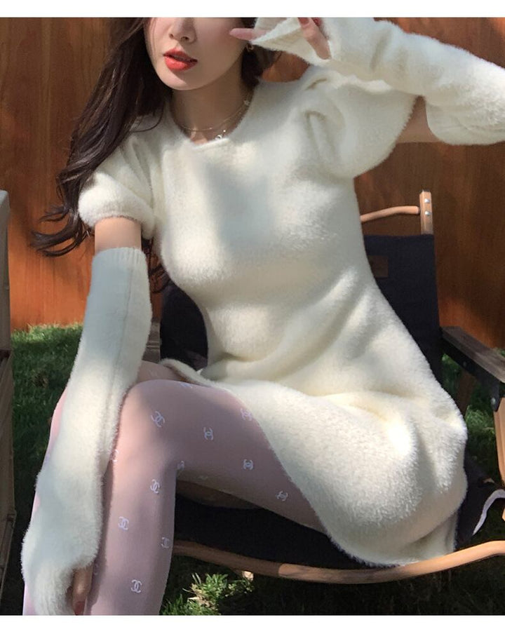 【dress】アームカバー付きニットワンピース　M27717