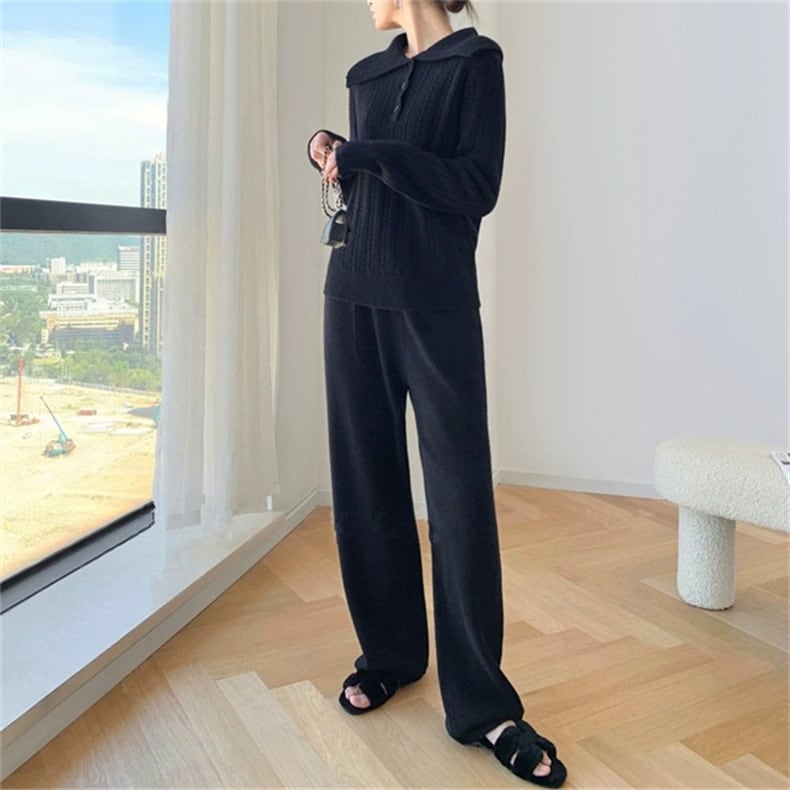 【set】ニットセーター+ワイドパンツセット　M26515