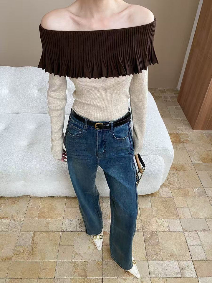 【tops】オフショルニットトップス　K0656