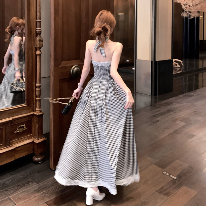 【dress】バックリボンレース切り替えチェック柄ワンピース　N2683