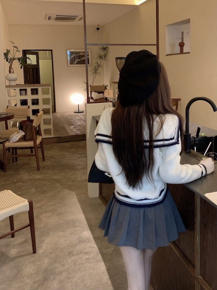 【outer】折り襟ボタンデザインニットカーディガン　M17722