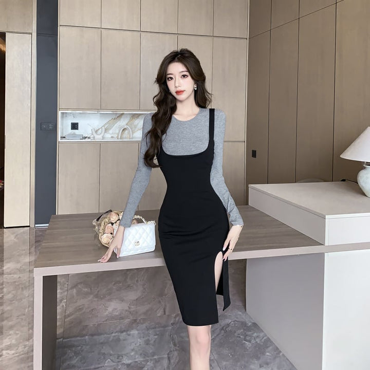 【dress】トップス×スリットワンピースセット　M18197