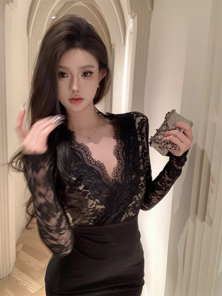 【dress】レース切り替ワンピース　M26542
