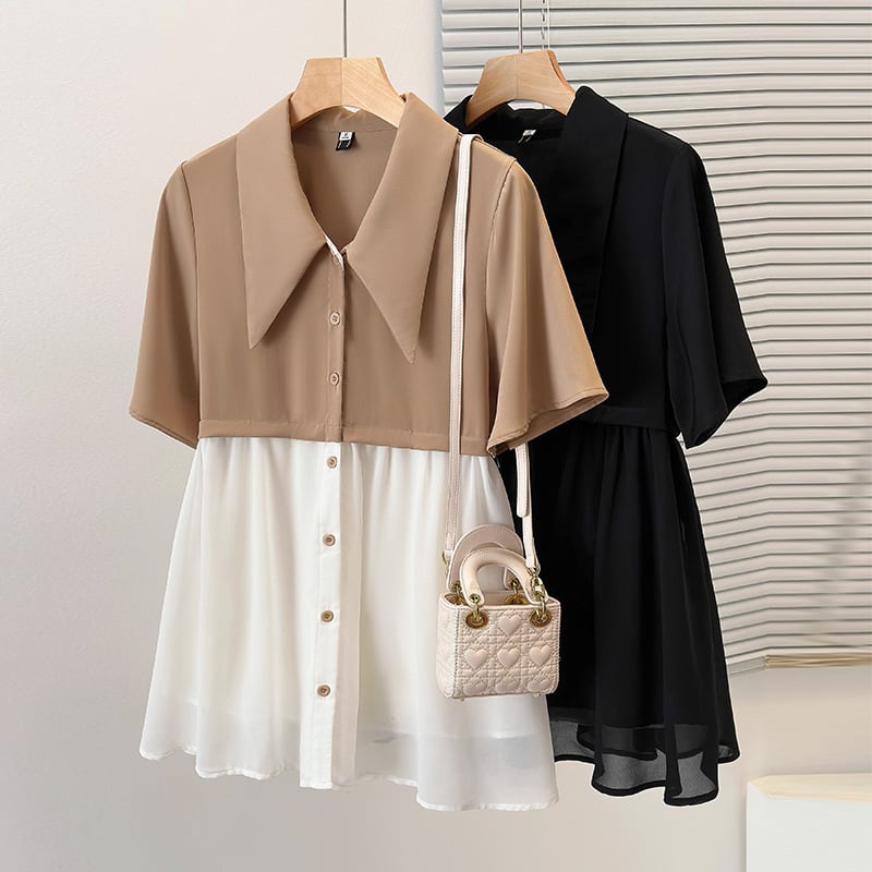 【dress】韓国系超人気切り替えシャツワンピースゆったり　M16780