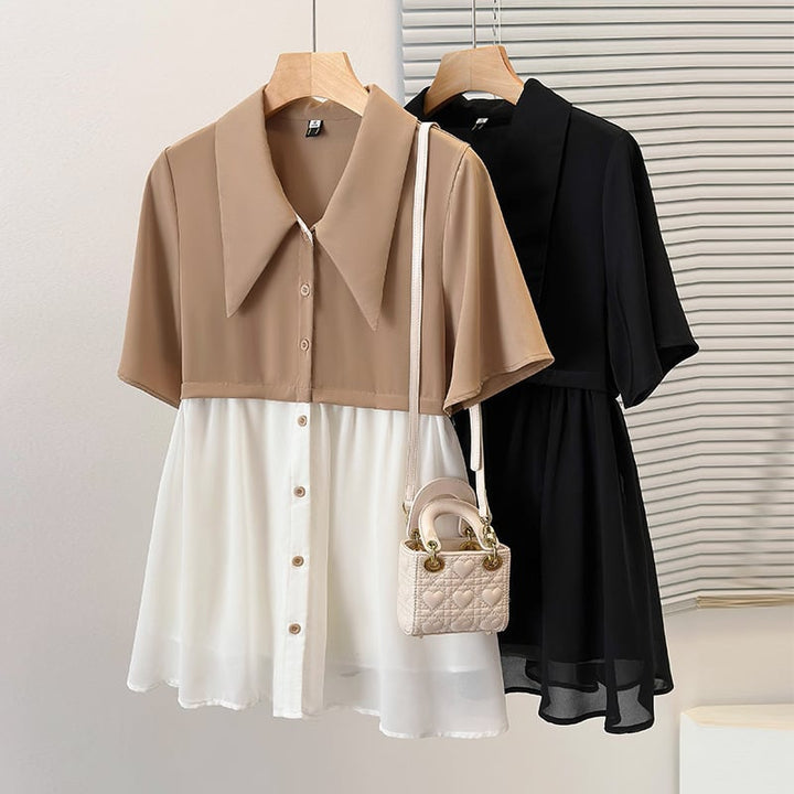 【dress】韓国系超人気切り替えシャツワンピースゆったり　M16780