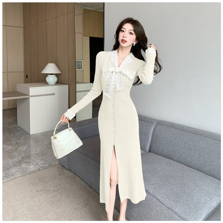 【dress】リボン付きニットワンピース　M27841