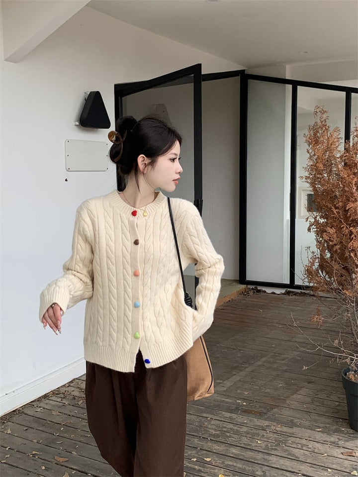 【outer】ハート柄ボタンデザインニットカーデ　M27155