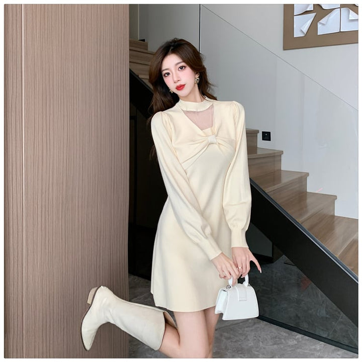 【dress】リボン付きニットワンピース　M18220