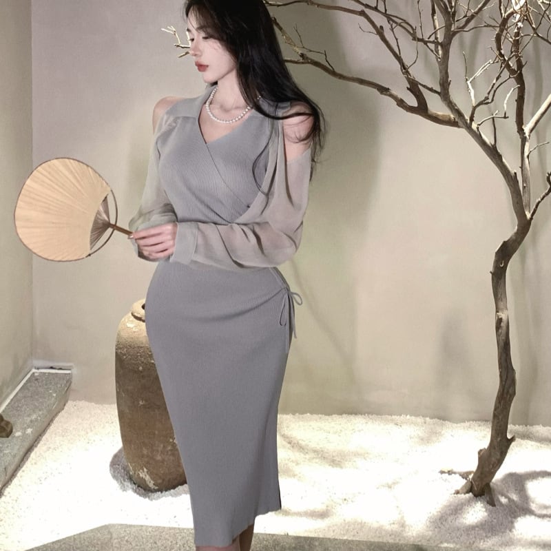 【dress】女性力を高める～オフショルダーニットワンピース　M17054