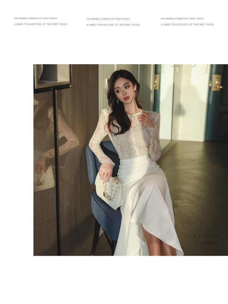 【dress】レースドッキングフリルワンピース　M18406