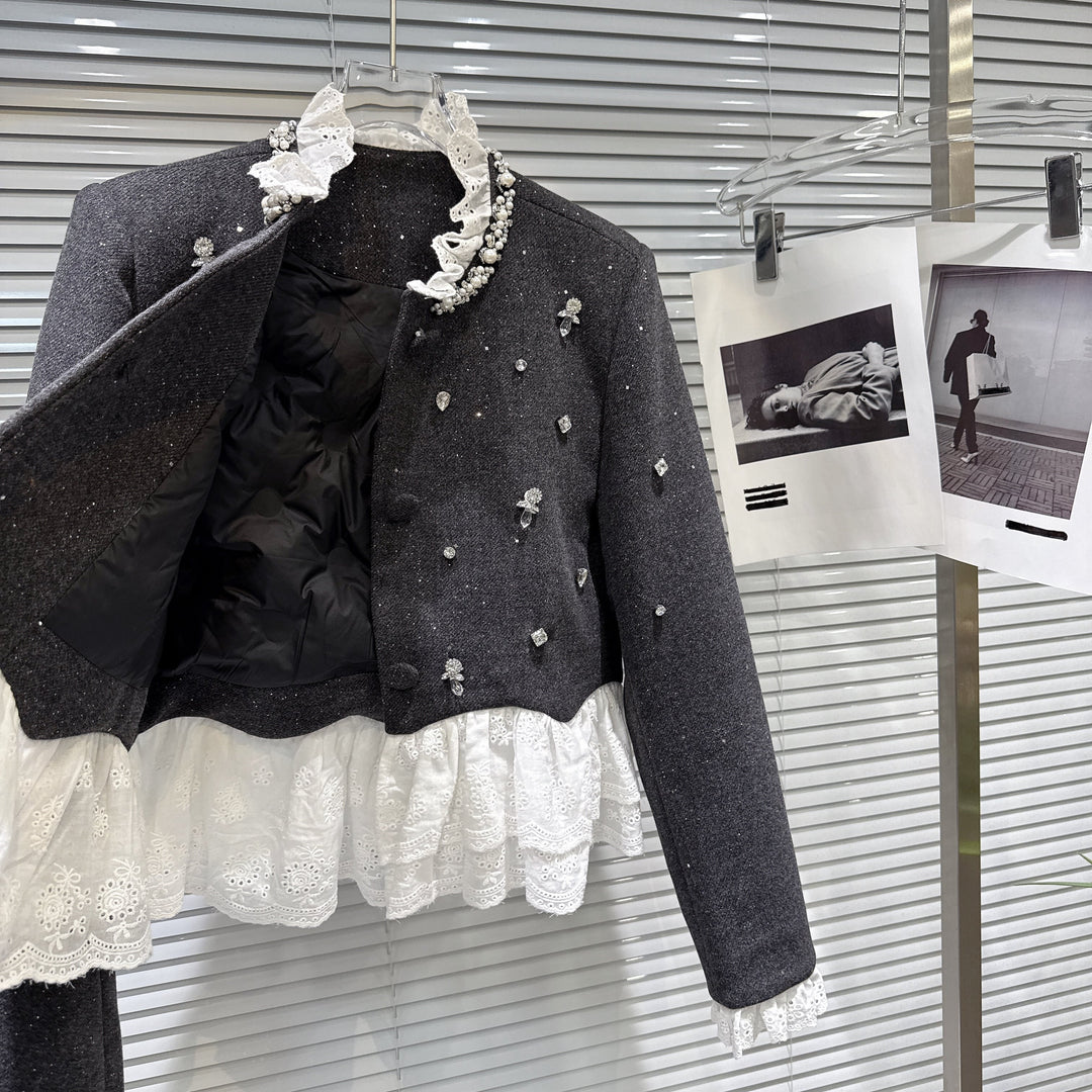【set】レースドッキングショートジャケット×ショートパンツセット    N3479