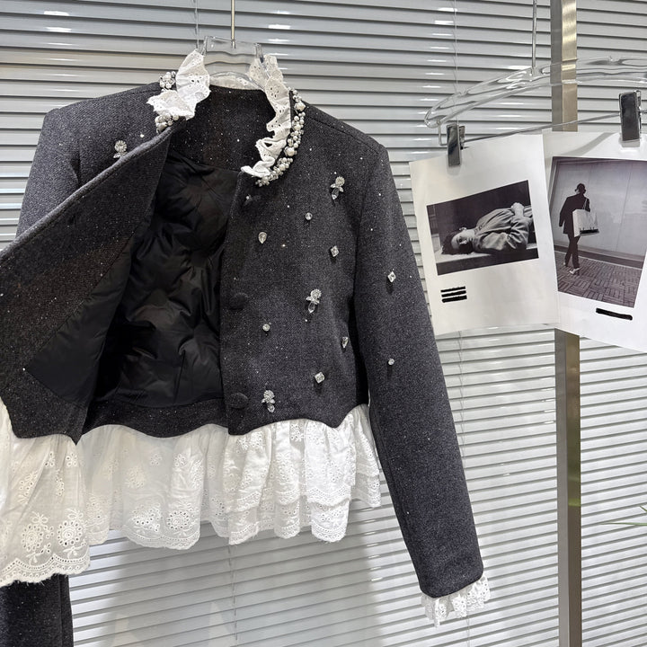 【set】レースドッキングショートジャケット×ショートパンツセット    N3479