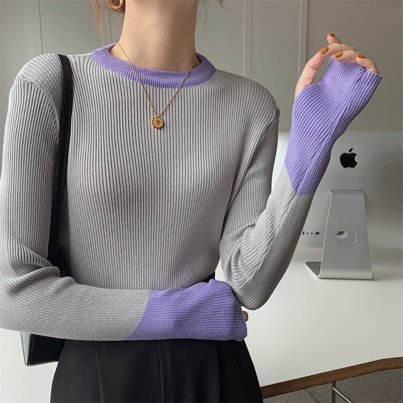 【tops】配色ニットトップス　M26540