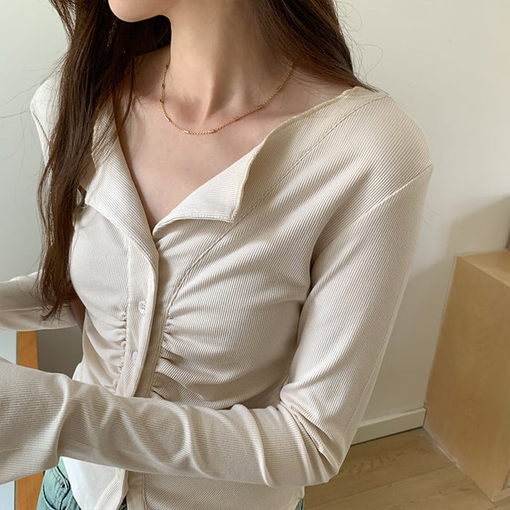 【tops】ボタンデザイン長袖Tシャツトップス　M18228