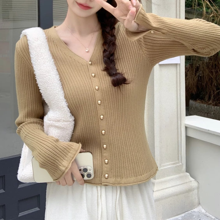 【outer】ボタンデザインニットカーデ　M26696