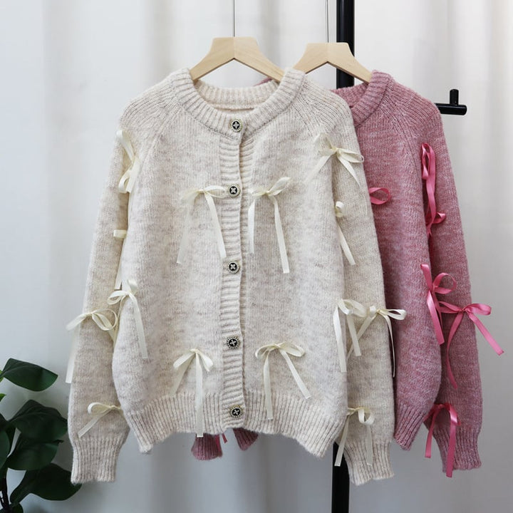 【outer】リボン付きニットカーデ　M26995