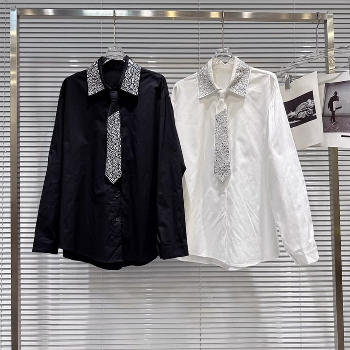 【tops】ラインストーン付きシャツ Q7896