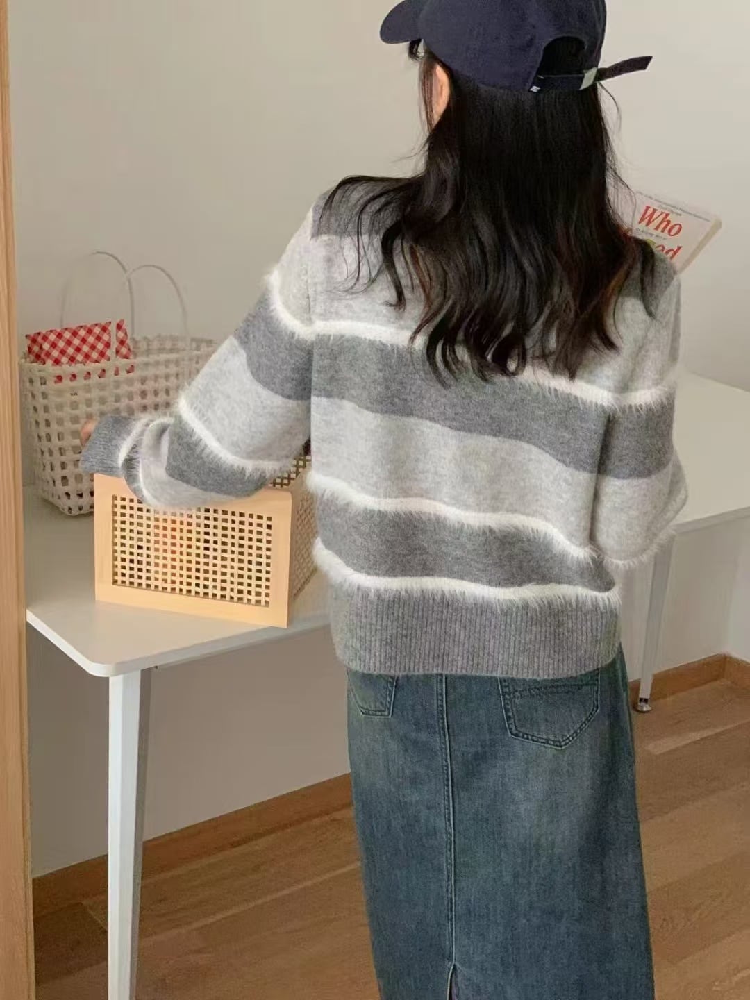 【outer】ボーダー柄ニットカーデ　M26553