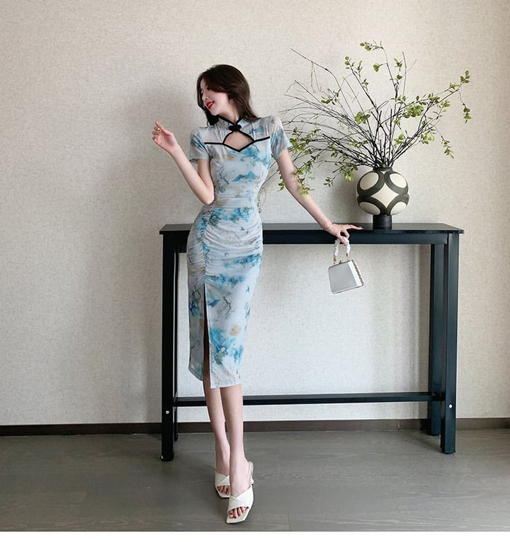 【dress】美人度アップエレガントプリントワンピース　M17168