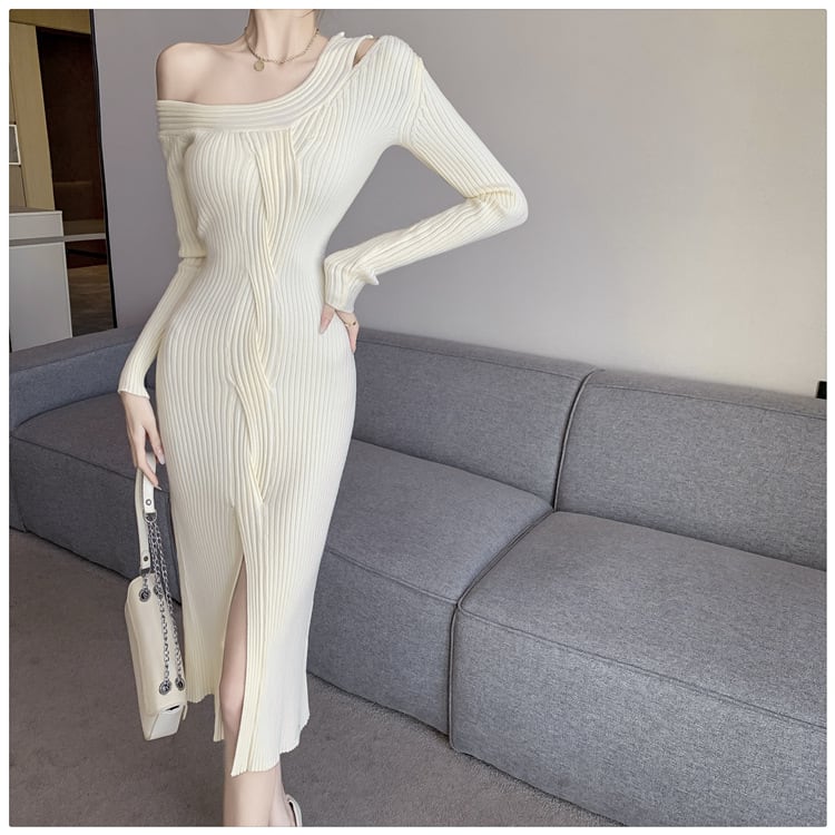 【dress】オフショルダースリットワンピース　M18403
