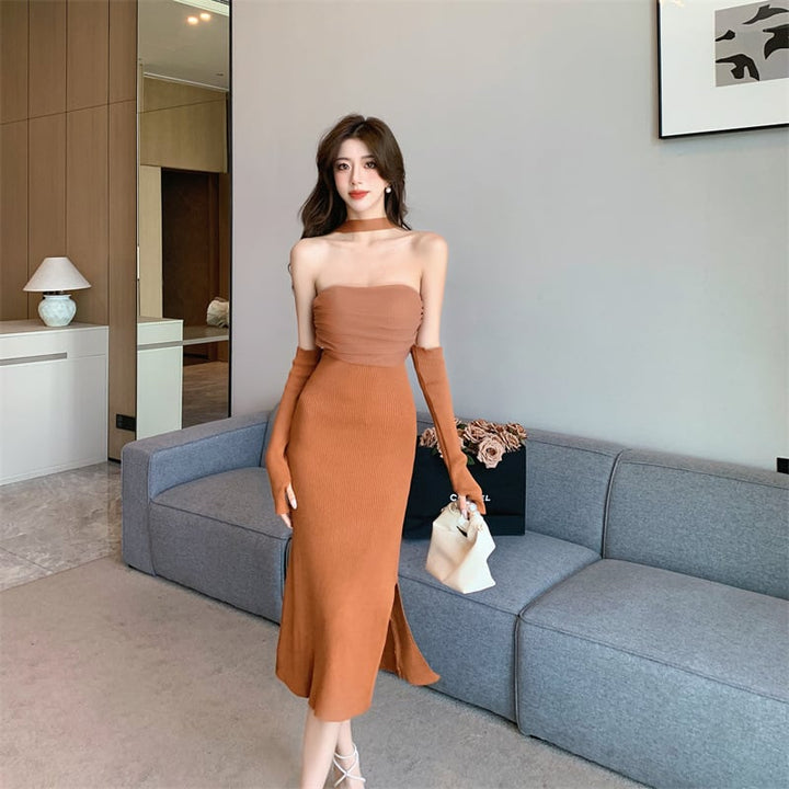 【dress】韓国系超人気スリットセクシーデートワンピース　M17230