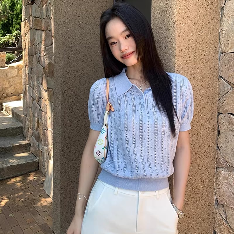 【tops】半袖ニットポロシャツ Q8311
