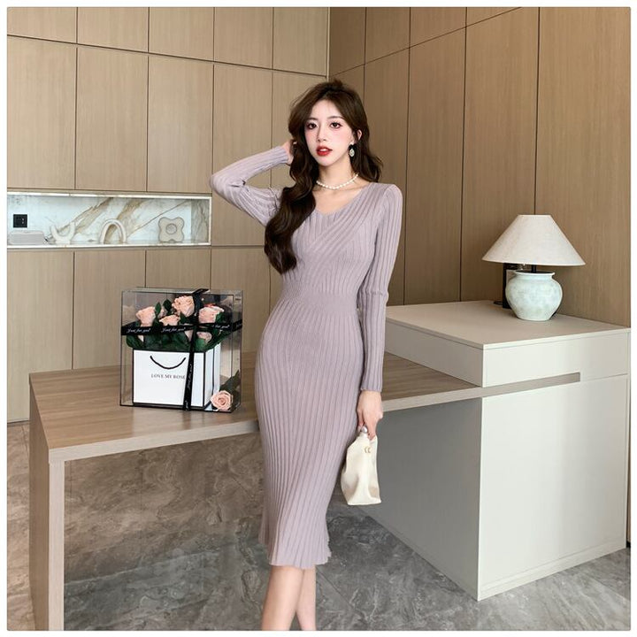 【dress】Vネックニットワンピース　M28208