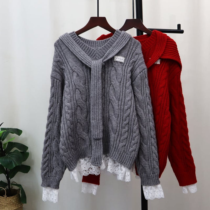 【tops】レース切り替えニットセーター　M27899