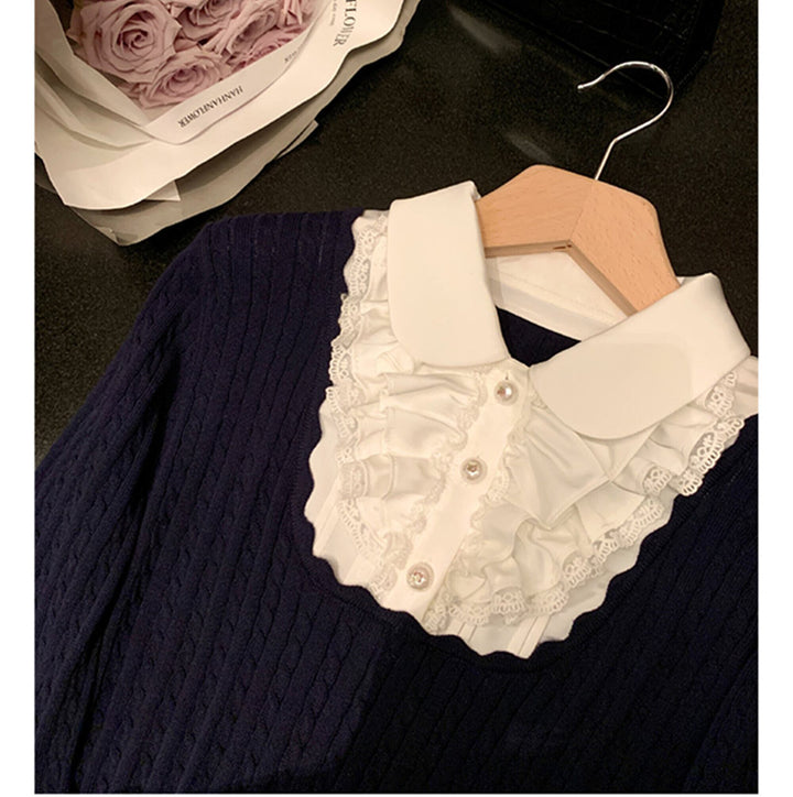 【tops】レースフリルドッキングニットトップス　N3362